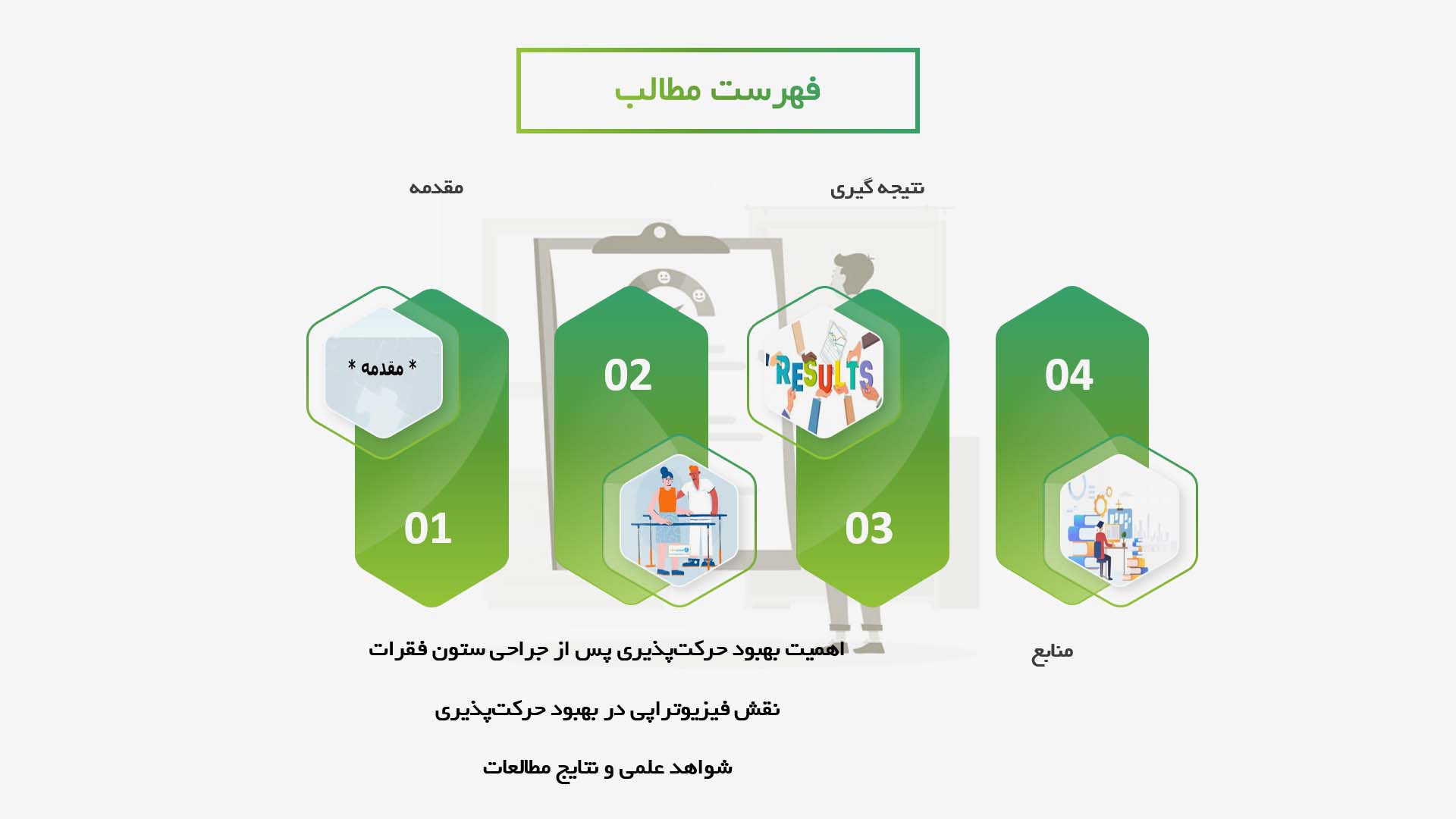 پاورپوینت در مورد تأثیرات فیزیوتراپی بر بهبود حرکت‌پذیری در بیماران پس از جراحی ستون فقرات